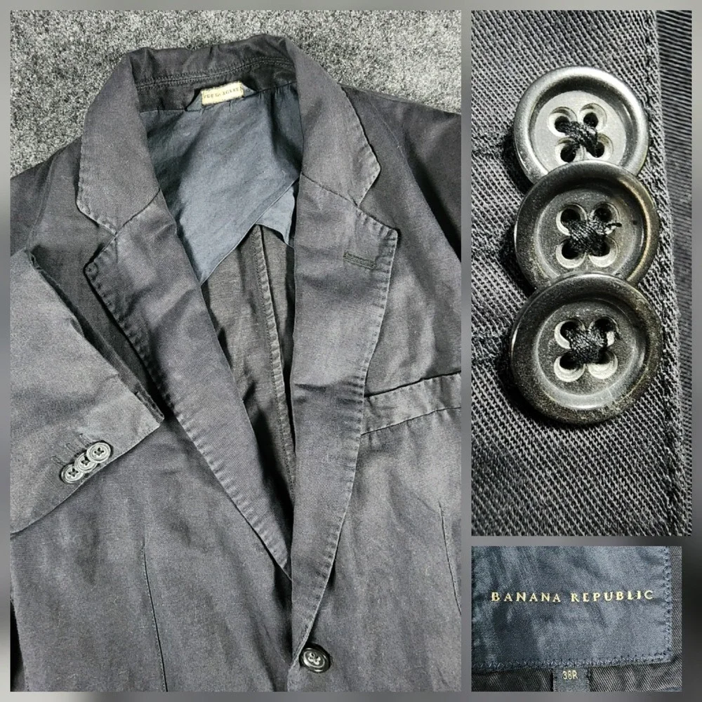 Banana Republic Linen Cotton Blend Blazer Mens 38R Black Sport Coat Suit Jacket